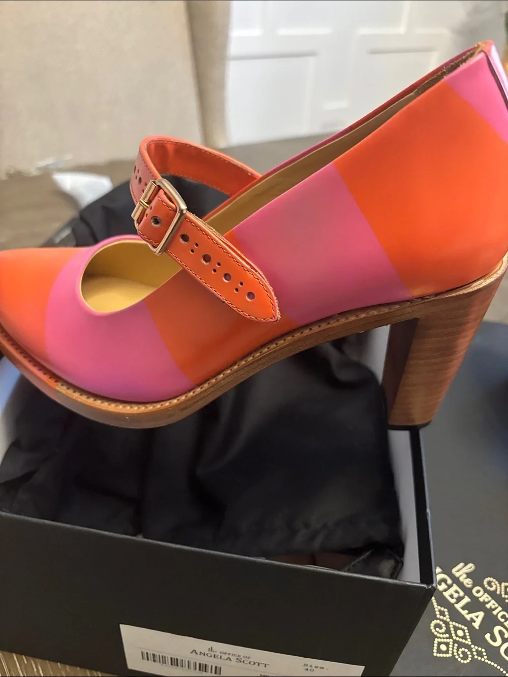 The Office of Angela Scott Women’s Pink & Orange Mary Jane Block Heel Pumps